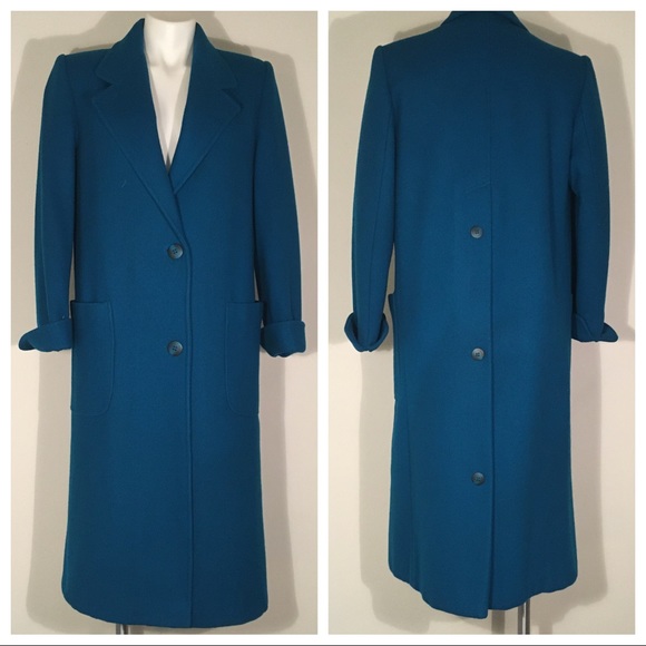 Vintage Cassidy Petite 100% Wool Full Length Teal Blue/Green Dress Coat - Picture 1 of 14